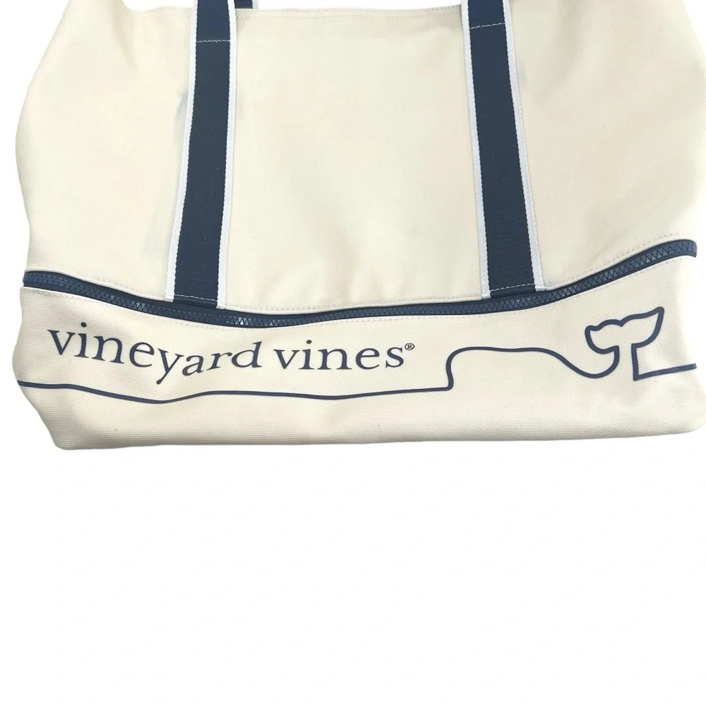 Vineyard Vines Cream Canvas Tote with Navy Trim - Picture 4 of 10
